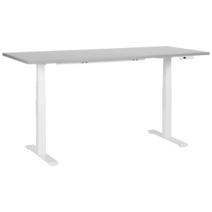 Bureau réglable en hauteur Beliani Destines blanc et gris avec structure en acier.