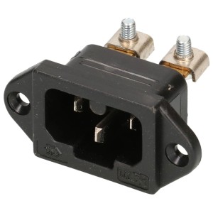 Schwarzer 3-poliger Apparatestecker C16A für Geräteanschluss.