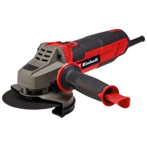 Einhell Winkelschleifer TE-AG 125/1010: Roter Winkelschleifer mit Zusatzhandgriff und Trennscheibe.