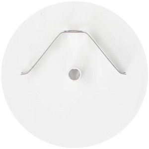 Rosace de plafond blanche et ronde avec clip à ressort pour installation de lampe.