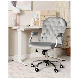 Sedia da ufficio Beliani Princess in velluto grigio chiaro con cristalli e struttura cromata.