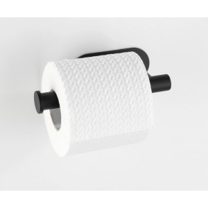Wenko Turbo-Loc porta carta igienica Orea, acciaio inox, nero opaco con rotolo di carta.
