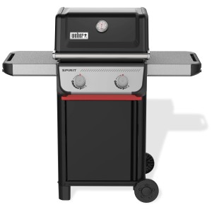 Weber Spirit E-210 barbecue a gas, nero-argento, con 2 bruciatori e ripiani laterali.