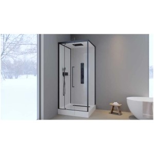 Cabine de douche complète Aurlane Urban 2, 215x90x90 cm, avec cadre noir et panneau de douche dans une salle de bain moderne.
