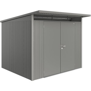 Abri de jardin métallique Biohort AvantGarde Gr. A6 en gris quartz métallisé avec double porte.