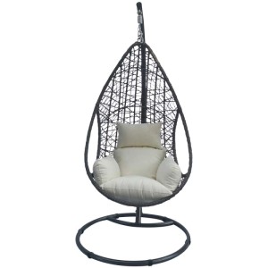 Sedia sospesa Kuba in antracite-bianco con telaio in acciaio e cesto in polyrattan, cuscini inclusi.