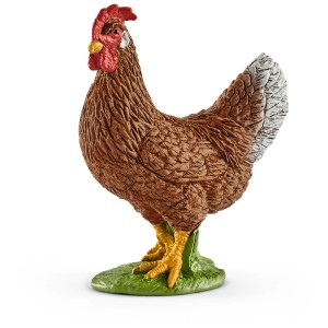 Poule Schleich détaillée du thème Farm World, multicolore.