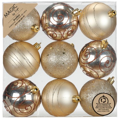 Magic Kugeln aus Kunststoff mit Dekor Creamy Gold Ø 6 cm / 9 Stk.