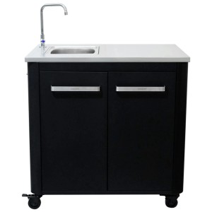 Schwarze Cozze Aussenküche 90 mit Spüle und Wasserhahn, mobile Outdoorküche mit Stauraum.