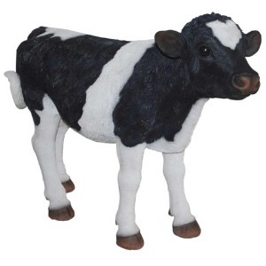 Stehendes Kalb aus Polyresin, schwarz-weiß, 32x46x17,5 cm, Gartendeko.