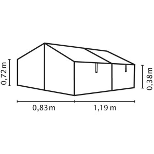 Schéma de la serre Vitavia Gaia Jumbo avec dimensions : 83x119x72cm. Idéal pour le semis.