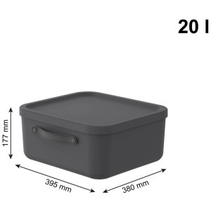 Rotho Mythen Aufbewahrungsbox 20l, Charcoal Schwarz, Kunststoff, mit Deckel und Griff. Maße 395x380x177mm.