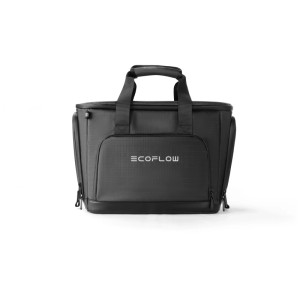 Sac de protection noir EcoFlow Delta 3 pour centrale électrique, résistant à l'eau avec poignées.