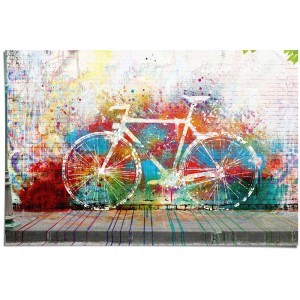Maxiposter mit Fahrrad-Motiv vor bunter Graffiti-Wand, 61x91,5 cm.