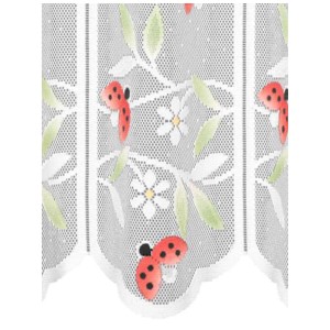 Vitrage bistrot motif coccinelles rouge/vert, 50x153 cm. Rideau pour cuisine et fenêtres.