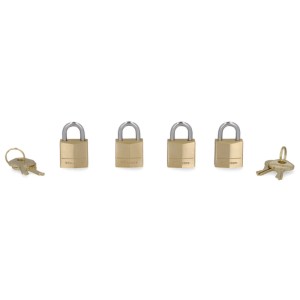 Master Lock Vorhängeschloss Messing 20 mm, 4er-Set mit Schlüsseln.