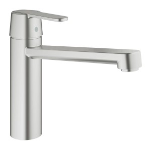 Mitigeur évier monocommande Grohe QuickFix Get avec bec col de cygne moyen, aspect inox.