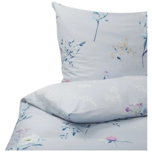 Set biancheria da letto Beliani Evergreen azzurro con motivo floreale in raso di cotone, 220x240 cm.