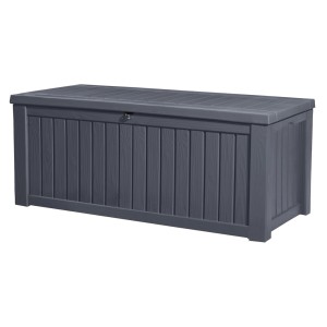 Keter Rockwood cuscino box antracite: Box contenitore in plastica effetto legno con coperchio chiudibile.
