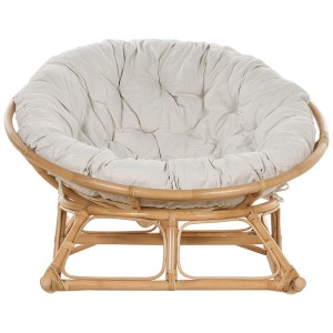 Beliani Schaukelsessel Orvieto aus Rattan in Natur mit beigem Kissen.