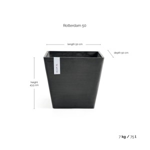 Vaso per piante Ecopots Rotterdam, grigio scuro, 50 cm. Vaso quadrato per interni ed esterni.