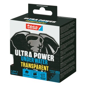 Emballage du ruban de réparation Tesa Ultra Power Under Water, transparent, 1,5 m x 5 cm.