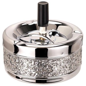 Cendrier rotatif Crystal Chrome avec motif pailleté pour une élimination sans fumée.