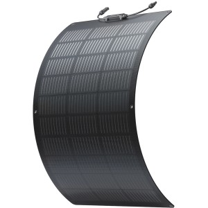 Pannello solare flessibile nero da 100W di Ecoflow, mostrato curvo.