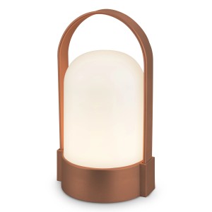 Lampada da tavolo a LED a batteria Brilo in marrone-metallizzato opaco con maniglia. Luce decorativa per esterni.