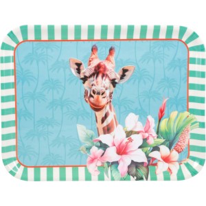 Serviertablett Melamin mit Giraffen- und Blumenmotiv, ideal für Camping und mehr.