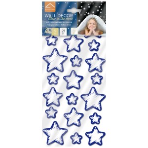 Stickers muraux phosphorescents Crearreda, étoiles, blanc et bleu, 21 pièces, pour décoration murale.