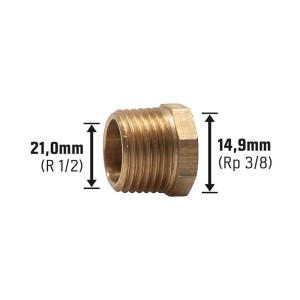 Riduttore filettato in ottone, da 14,9 mm a 21 mm, per impianti idraulici e di riscaldamento.