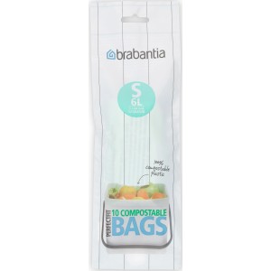 Brabantia PerfectFit kompostierbare Müllbeutel, 6 Liter, im transparenten Beutel.