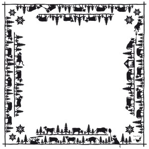 Tovaglioli di carta Heidi Cheese Line con mucche e motivi montani in bianco e nero, 16x16 cm.
