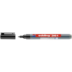 Marqueur pour tableau blanc Edding 361, noir, pointe 1 mm, avec capuchon retiré.