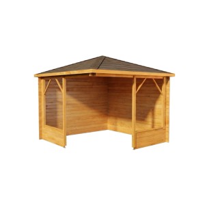 5-Eck Gartenlaube Maik-28 aus Holz, 325x325 cm, mit Spitzdach und offener Bauweise.