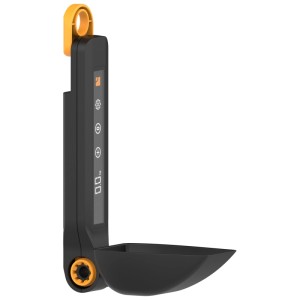 Balance cuillère doseuse numérique Steinbach pour produits chimiques de piscine, noire avec accents jaunes.