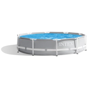 Intex Frame Pool Set Prism Rondo, Ø 305 cm, con telaio in acciaio e acqua blu.