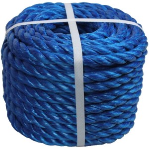 Corde PP bleue, diamètre 8 mm, longueur 20 m, enroulée.