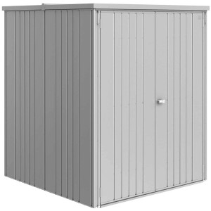 Armoire à outils Biohort taille 150 Large en argent métallisé. Armoire de jardin avec double porte et structure à rainures verticales.