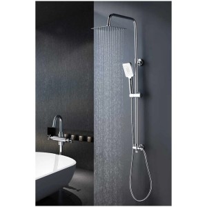 Système de douche Aurlane TN10 en acier inoxydable avec douche de tête et douchette dans une salle de bain moderne.