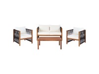 Beliani Lounge-Set Antria Akazienholz Seilgeflecht in Schwarz 4-tlg.