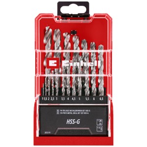 Einhell Set punte HSS-G, 19 pezzi per metallo. Set di punte in metallo in custodia rossa.