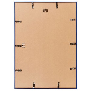 Retro della cornice blu in plastica 50x70 cm con ganci per appenderla.