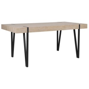 Table de salle à manger Beliani Adena, plateau MDF marron clair avec cadre en métal noir, 75x90x150 cm.