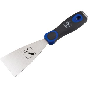 Couteau à enduire flexible LUX, largeur 6 cm, avec manche bleu et noir et lame en acier.