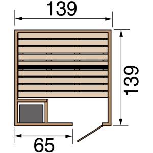 Plan Weka sauna en bois massif Valida 1 avec dimensions, porte et poêle