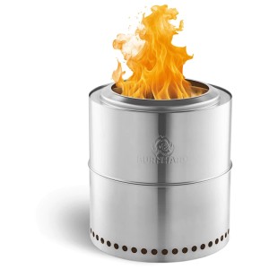 Burnhard Feuerschale aus Edelstahl, Ø 36 cm, mit Flammen. Feuerstelle für Garten und Terrasse.