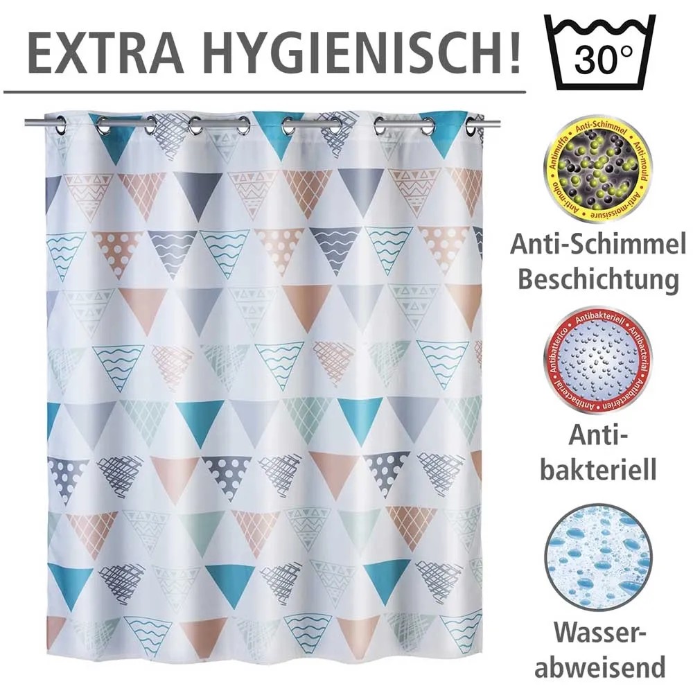 WENKO Duschvorhang „Live“ Aus Recyceltem PEVA, 180x200 Cm, Wasserdicht, Inkl. 12 Ringe – Mit Motivierenden Sprüchen