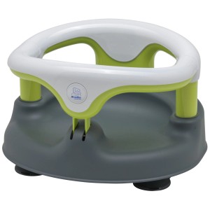 Siège de bain bébé Rotho anthracite et vert, avec accoudoirs et anneau rabattable pour un bain en toute sécurité.
